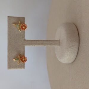 Hummingbird and Flower Stud Earrings